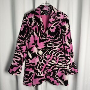 Etcetera Pink Black White Abstract Print Silk Blend Long Jacket Sz 8